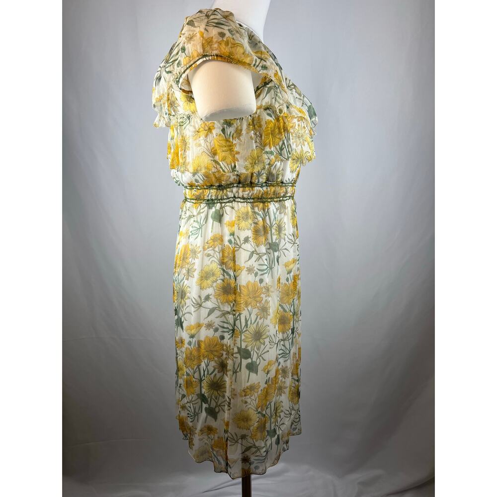 MSSP Silk Floral Off Shoulder Smocked Midi Dress Daisy Print NWT Large - Picture 6 of 10
